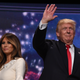 Republican presidential nominee Donald Trump, next to his wife, Melania, waves after accepting the GOP party nomination on the last day of the Republican National Convention in Cleveland on July 21, 2016.
TIMOTHY A. CLARY/AFP/Getty Images